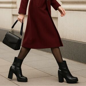 MICHAEL Michael Kors Carlisle Platform Bootie Leather Black 9M | New With Box